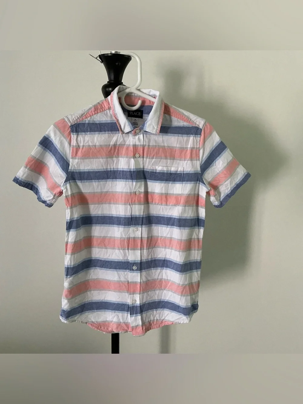 The Children’s Place Boys’ Coral Blue & White Striped Oxford Shirt – 14/XL